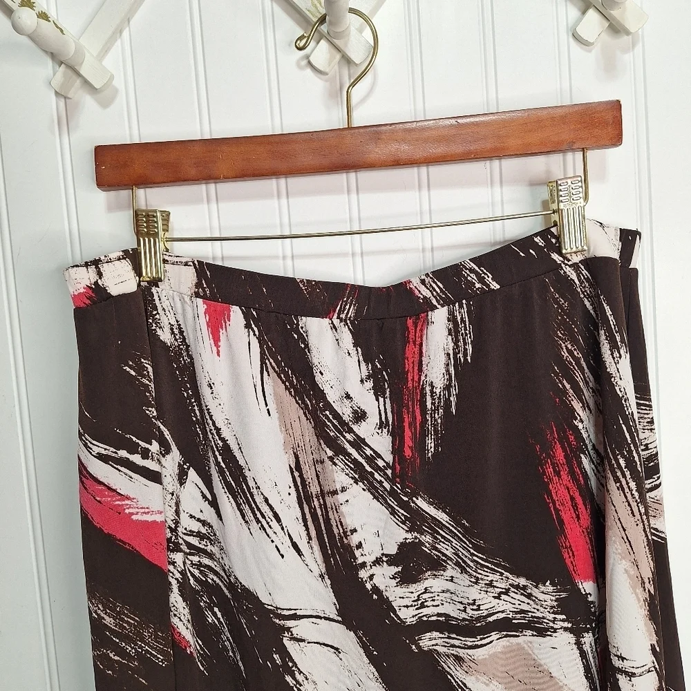 First Option Too Skirt Womens 18/20W Pull On‎ Stretch Tiered Hemline Brown Multi